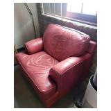 Red Leather Armchair with Wide Seat and Padded Arms