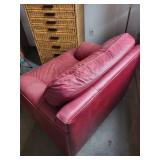 Red Leather Armchair with Wide Seat and Padded Arms