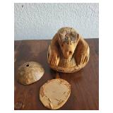 Hand-Carved Coconut Monkey Bank with Eyeglasses