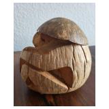 Hand-Carved Coconut Monkey Bank with Eyeglasses