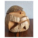 Hand-Carved Coconut Monkey Bank with Eyeglasses
