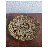 Decorative Jerusalem Brass Filigree Dish with Ornate Design