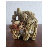 Vintage Chinese Soapstone Carved Vase with Floral and Bird Motif