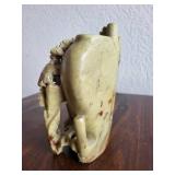 Vintage Chinese Soapstone Carved Vase with Floral and Bird Motif