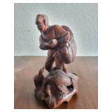 Vintage Hand-Carved Wooden Figurine of Farmer with Ducks