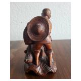 Vintage Hand-Carved Wooden Figurine of Farmer with Ducks