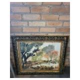 Framed Landscape Watercolor Painting with Ducks 30x27 Inch