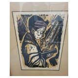 Pair of Framed Signed Linocut Prints by Amen, 17x22 Inches