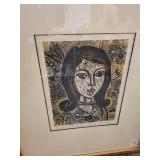 Pair of Framed Signed Linocut Prints by Amen, 17x22 Inches