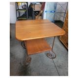 Square Side Table with Wooden Top and Lower Shelf, 23x23x21 Inches