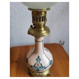 Vintage Electric Hurricane Table Lamp with Frosted Glass Shade