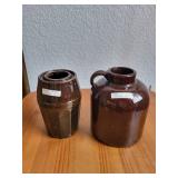 Set of 2 Vintage Stoneware Pieces - Peoria Pottery Wax Sealer and MSWCo Jug