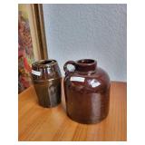 Set of 2 Vintage Stoneware Pieces - Peoria Pottery Wax Sealer and MSWCo Jug