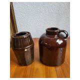 Set of 2 Vintage Stoneware Pieces - Peoria Pottery Wax Sealer and MSWCo Jug