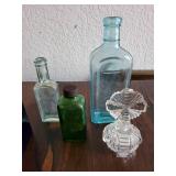 Collection of 6 Vintage Glass Bottles Including Perfume and Apothecary Bottles