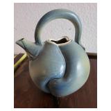 Handcrafted Blue Ceramic Teapot Signed by Artist Taylor