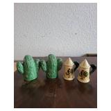 2 Sets of Ceramic Salt and Pepper Shakers Cactus and Rooster Designs