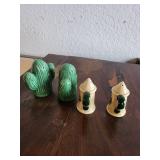 2 Sets of Ceramic Salt and Pepper Shakers Cactus and Rooster Designs