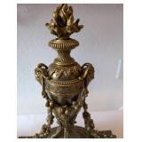 Pair of Ornate Vintage Brass Mantel Urns with Floral Motif