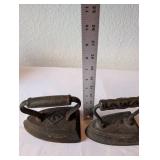 Set of 4 Antique Cast Iron Sad Irons with Extra Plate