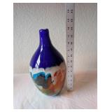 Hand-Blown Art Glass Vase with Multicolor Swirl Design, 10 Inch