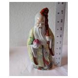 Vintage Chinese Porcelain Shou Xing Figurine with Staff and Peach 10.5 Inch