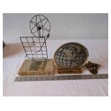 Collection of 3 Desk Decor Pieces Incl. Metal Globe Bookend, Science Award Sculpture, and Cast Iron Bottle Opener