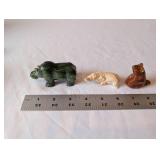 Set of 3 Small Carved Animal Figurines Stone and Bone