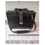 Black Leather Briefcase with Shoulder Strap and Dual Compartments