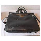 Black Leather Briefcase with Shoulder Strap and Dual Compartments