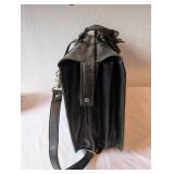 Black Leather Briefcase with Shoulder Strap and Dual Compartments