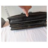 Black Leather Briefcase with Shoulder Strap and Dual Compartments
