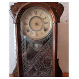Antique F.L. Archambault Walnut Mantel Clock with Etched Glass Door