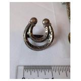 Mexican Silver Souvenir Spoon with Onyx Handle and Decorative Silver Horseshoe Brooch