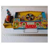 Vintage Carnival Shooting Gallery Tin Toy with Tin Tractor Loader