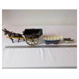 Vintage Cast Iron Miniature Donkey Cart, Covered Wagon, and Oxen Set