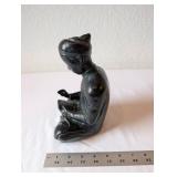 Vintage Seated Asian-Style Bronze Sculpture Figurine 8.5 Inches Tall