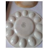 Set of 2 Vintage Ceramic Dishes - Rooster Deviled Egg Plate and Cartoon Dog Bowl