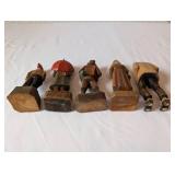 Set of 5 Vintage Hand-Carved Wooden Folk Figurines