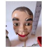 Vintage Collectibles Lot: Porcelain Ballerina Bottle, Ventriloquist Dummy Head, Mini Metal Wagon