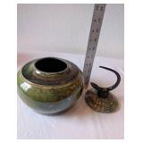 Artisan Signed Lidded Ceramic Jar with Decorative Finial
