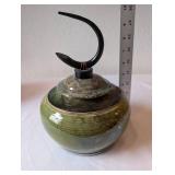 Artisan Signed Lidded Ceramic Jar with Decorative Finial