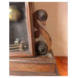 Antique Wooden Mantel Clock with Ornate Carvings and Key