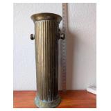 Tall Vintage Brass Ribbed Vase with Handles 17 Inch