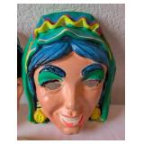 Set of 3 Vintage Plastic Halloween Masks - Monster, Witch, and Old Man