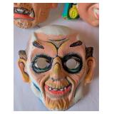 Set of 3 Vintage Plastic Halloween Masks - Monster, Witch, and Old Man
