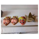 Set of 4 Vintage Costume Masks Cow Clown Jester Assortment
