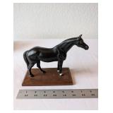 Vintage Metal Horse Figurine on Wood Base