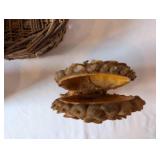 Vintage Basket, Ceramic Planter, and Sea Shell Display Collection
