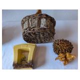 Vintage Basket, Ceramic Planter, and Sea Shell Display Collection